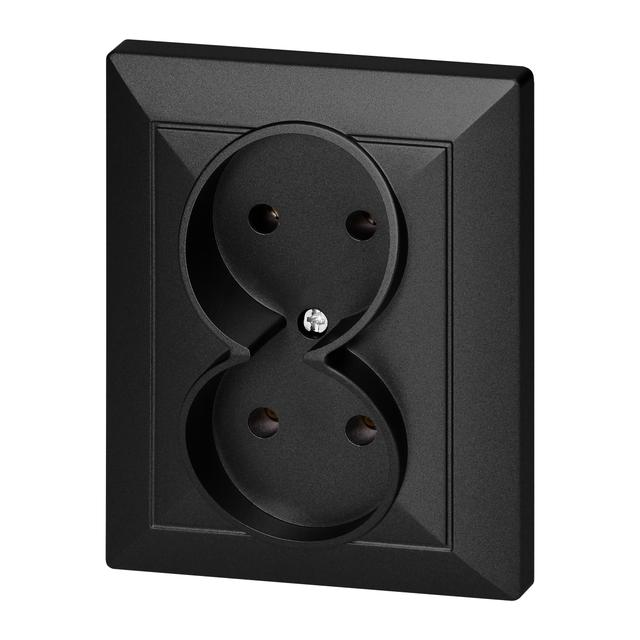 Gniazdo podwójne podtynkowe 2x2P Pearl, 16A, 250V, PT-5 P, czarny OR-OE-7706/2P/B ORNO