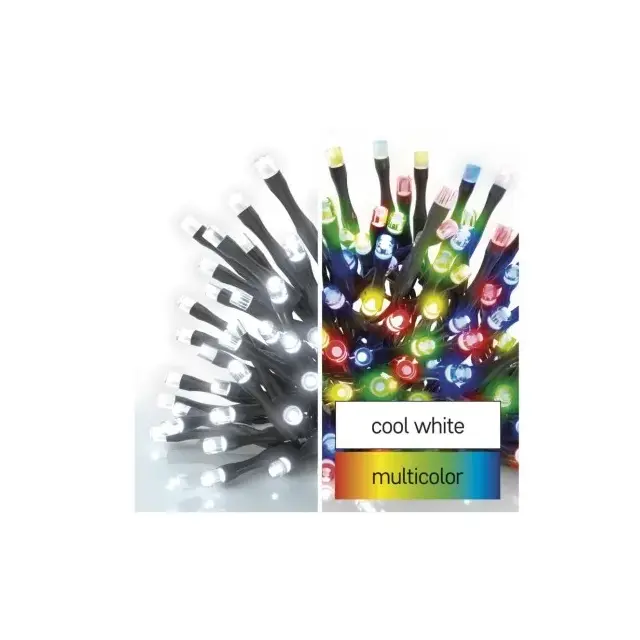 Lampki choinkowe 100LED 10m, 2 w 1 zimna biel lub multikolor, czarny, 8 programów, IP44