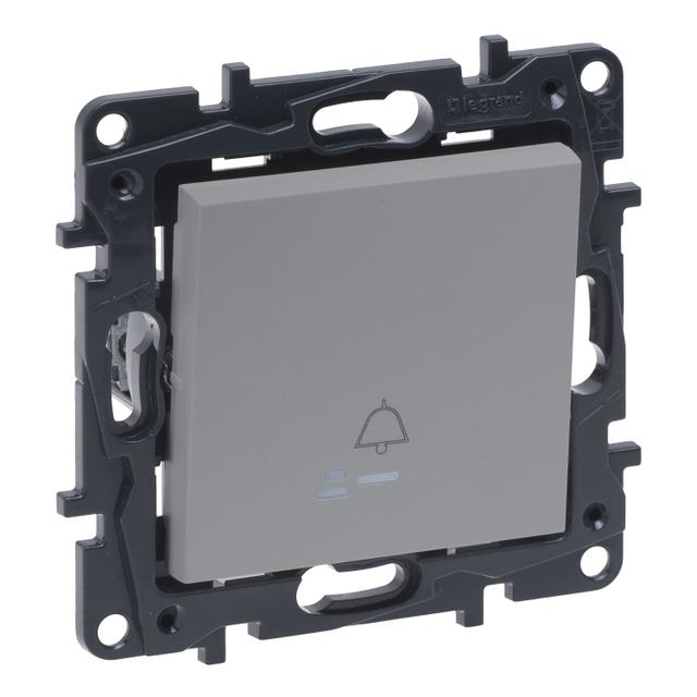 Niloe Step - przycisk pojedynczy 6 A podświetlany z symbolem dzwonka- kolor aluminium, Legrand