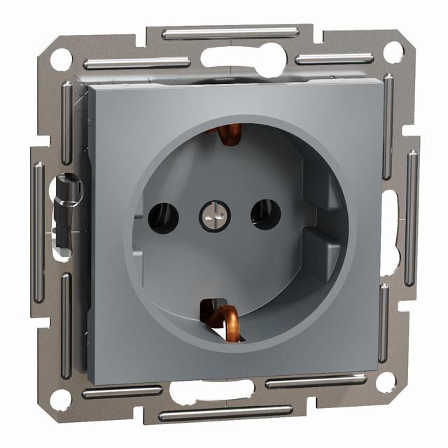 Asfora, gniazdo pojedyncze schuko, bez ramki, stal