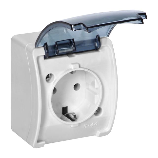 Gniazdo pojedyncze Schuko AQUATIC IP44 biały dymiony OR-OE-7105(GS)/WT ORNO