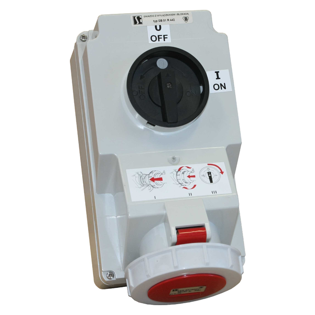 GNIAZDO Z WYŁĄCZNIKIEM I BLOKADĄ 32A 230V 2P+PE IP67