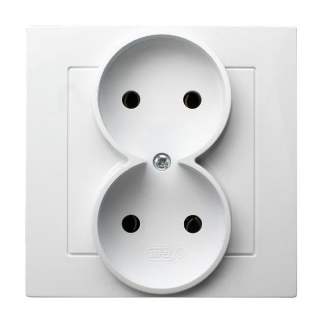 AS Gniazdo podwójne kompletne z ramką - kolor biały