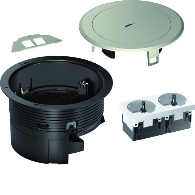 tehalit.VE-EE Zestaw pokrywa+puszka R02 2xM45 schuko pł Keyst Typ1 o.cynk srebro