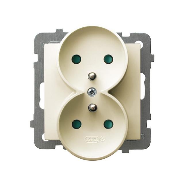 AS Gniazdo podwójne z uziemieniem z przesłonami torów prądowych, moduł bez ramki - kolor ecru