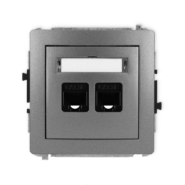 DECO Mechanizm gniazda komputerowego podwójnego 2xRJ45, kat. 5e, 8-stykowy grafitowy