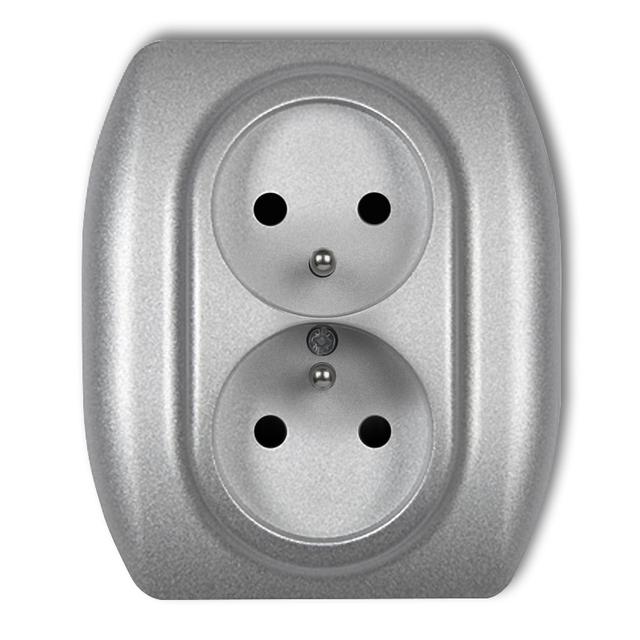 TREND Gniazdo podwójne z uziemieniem 2x(2P+Z) (przesłony torów prądowych) srebrny metalik