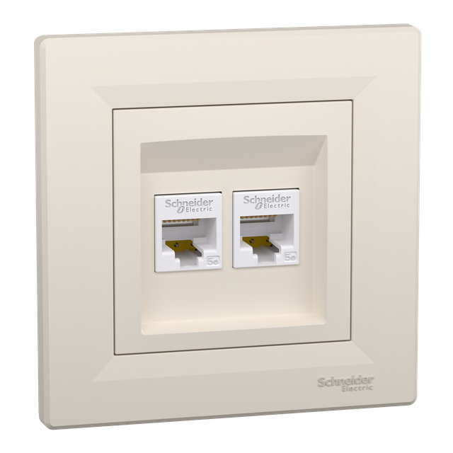 Asfora, gniazdo komputerowe 2x RJ45 kat.5e, UTP, kremowy