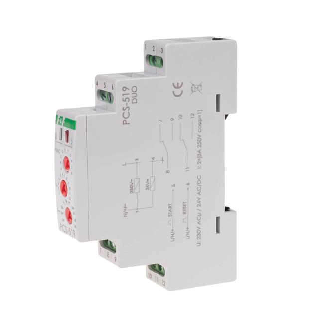 Przekaźnik czasowy 10-funkcji styki 2Z/R Uniwersalny 24V lub 230V PCS-519 DUO PCS-519DUO F&F