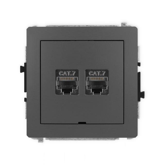 DECO Mechanizm gniazda komputerowego podwójnego 2xRJ45, kat. 7, ekranowany, 8-stykowy, bez pola opis