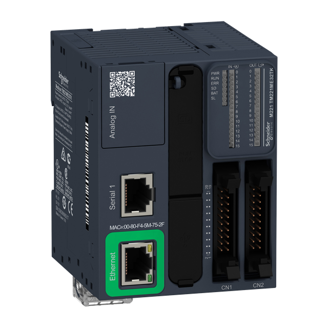 Modicon M221 sterownik modułowy RJ45 Ethernet 16 wejść 16 wyjść tranzystorowych PNP 24 VDC złącze HE
