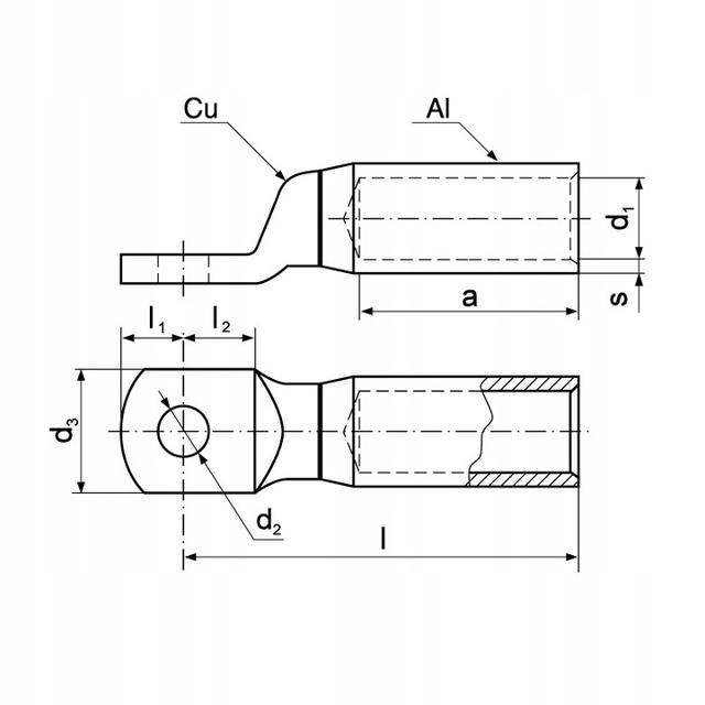Końcówka oczkowa szczelna Al-Cu aluminium miedź ACK 12-400 ACK_12-400/1 ERKO