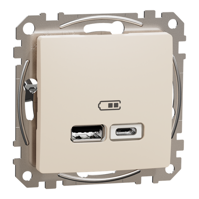 Sedna Design & Elements, gniazdo ładowania USB A+C 2,4A, beżowe