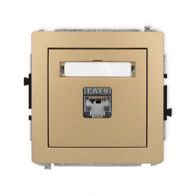 DECO Mechanizm gniazda komputerowego pojedynczego 1xRJ45, kat. 5e, ekranowany, 8-stykowy złoty metal