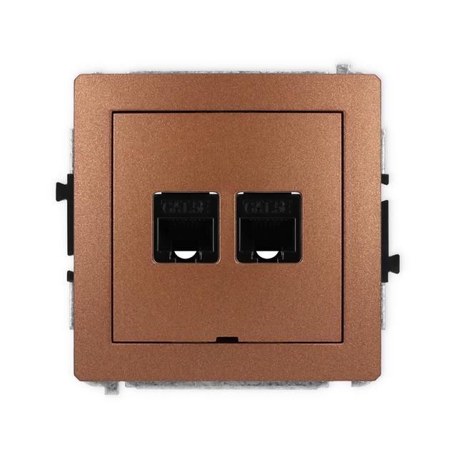 DECO Mechanizm gniazda komputerowego podwójnego 2xRJ45, kat. 5e, 8-stykowy, bez pola opisowego brązo