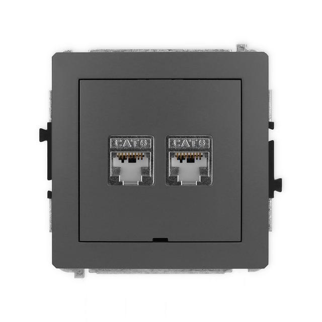 DECO Mechanizm gniazda komputerowego podwójnego 2xRJ45, kat. 6, ekranowany, 8-stykowy, bez pola opis