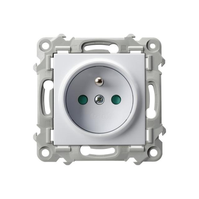 SZAFIR Gniazdo pojedyncze z uziemieniem z przesłonami torów prądowych - kolor biały