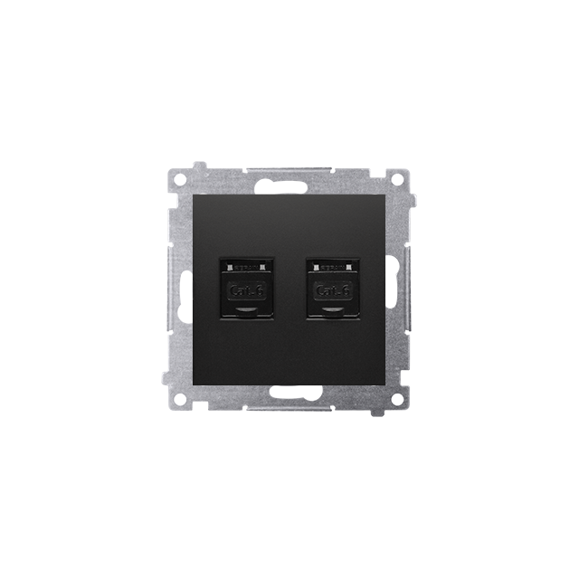 Simon 54 Gniazdo komputerowe podwójne RJ45 kat 6 z przesłoną przeciwkurzową czarny mat D62.01/49 KONTAKT