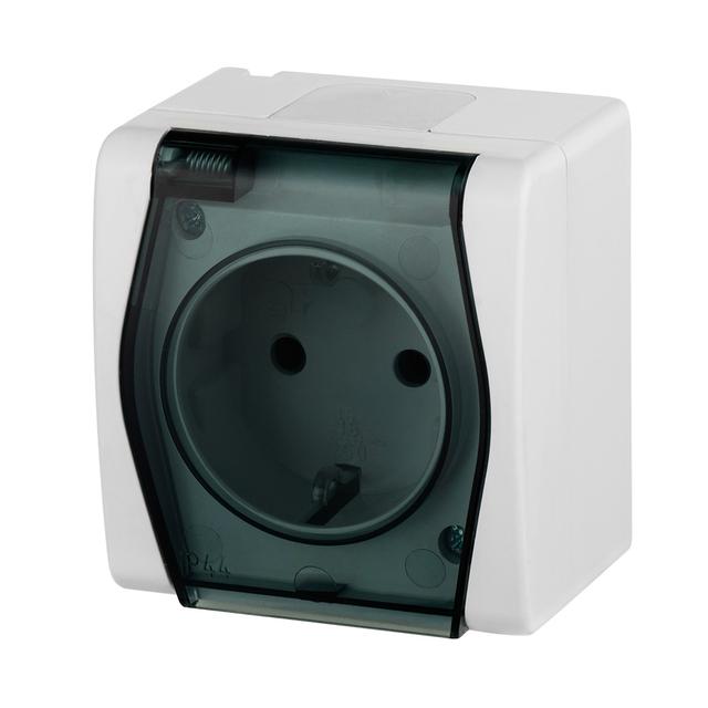 GNIAZDO HERMES 2 2P+Z SCHUKO BIAŁO-DYMNE IP44