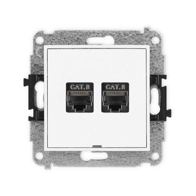 ICON Mechanizm gniazda komputerowego podwójnego 2xRJ45, kat. 8, ekranowany, 8-stykowy, bez pola opis