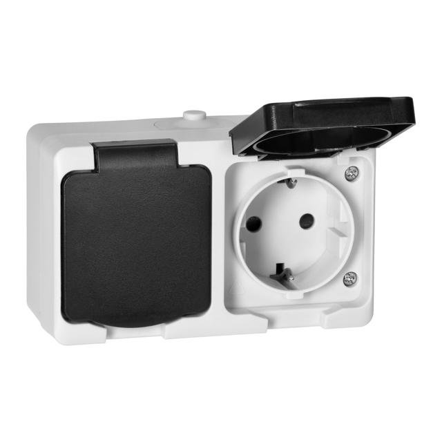Gniazdo podwójne natynkowe 2x schuko IP54 biało-czarne AQUATIC MINI ORNO