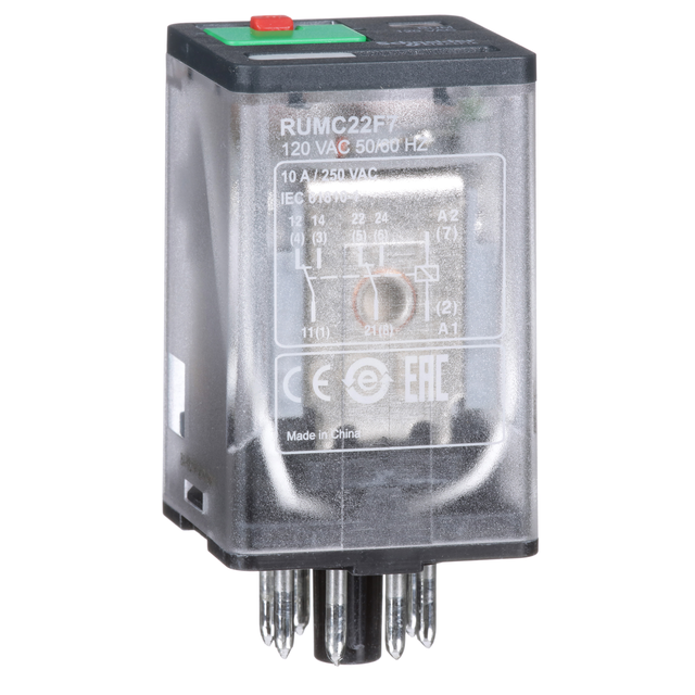 Zelio Relay Przekaźnik z przyciskiem test LED 2C/O 10A, 120V AC