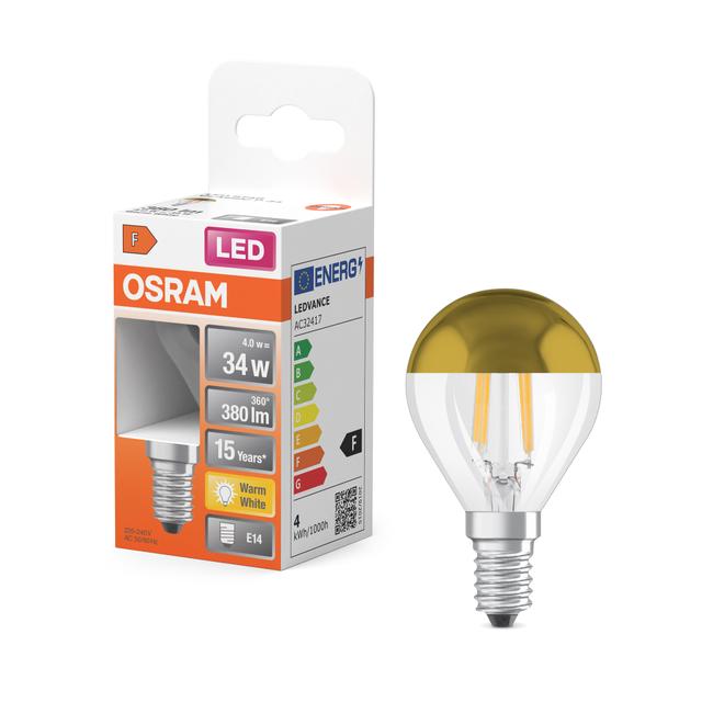 LED STAR CL P FIL Mirror Gold 37 non-dim 4W 827 E14 LAMPA LED LEDVANCE