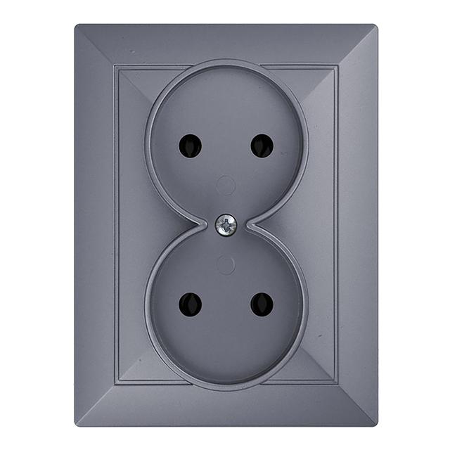 Gniazdo podwójne podtynkowe 2x2P Pearl, 16A, 250V, PT-5 P, antracyt OR-OE-7706/2P/A ORNO