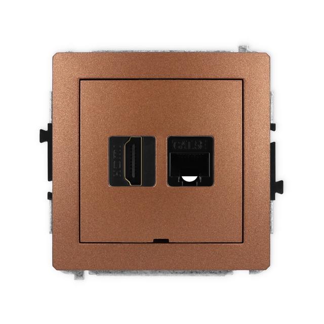 DECO Gniazdo pojedyncze HDMI 2.0, 4K + gniazda komp. poj. 1xRJ45, kat. 5e, 8-stykowy, bez pola opisowego brązowy metalik 9DGHKBO 9DGHKBO-45e KARLIK