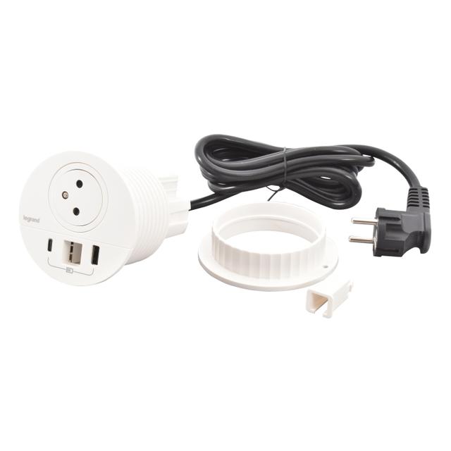 INCARA: DISQ 80 - 2P+Z / USB A+C / WYJŚCIE KABLOWE - 2,0 M-BIAŁY, Legrand