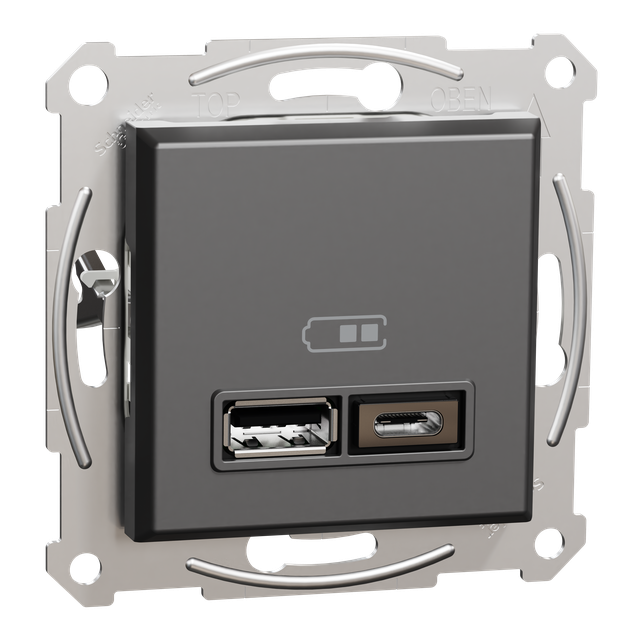 Asfora, gniazdo ładowania USB A+C 2,4A, bez ramki, antracyt