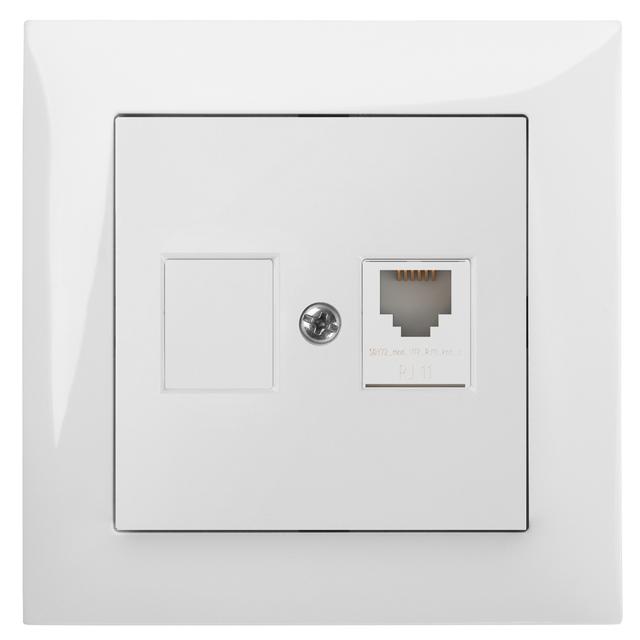 SENTIA: b/r gniazdo telef. 1xRJ 11  białe IP 20