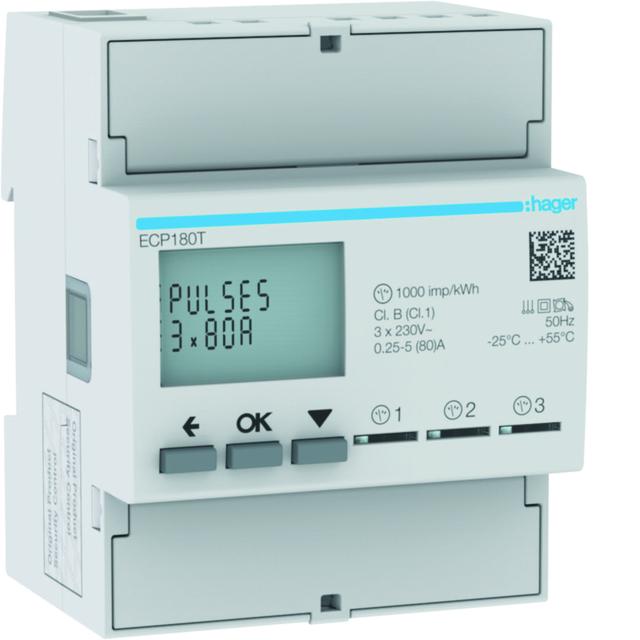agardio.measure Licznik energii elektrycznej 1-fazowy, 3x80A 4M, wyjście imp. ECP180T HAGER