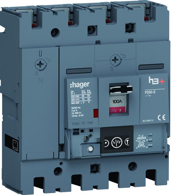 MCCB Wyłącznik mocy h3+ P250 4P 100A 70kA Energy HET101NR HAGER