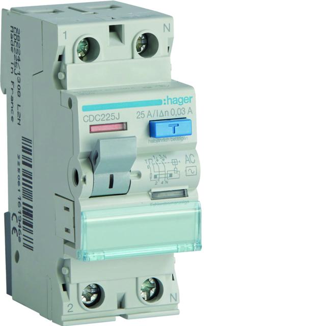 RCCB Wyłącznik różnicowoprądowy 1P+N 25A 30mA 6kA AC CDC225J HAGER