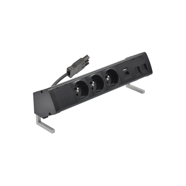 SIMON 480 TS48-410E30BK0-44 Biurkowy zestaw gniazd 3 gn. typ E + ładow. USB A+C i płytka dla 2 złącz