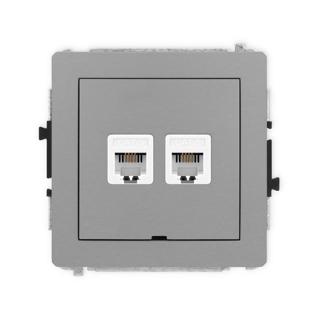 DECO Mechanizm gniazda telefonicznego podwójnego 2xRJ11, 4-stykowy, beznarzędziowe, bez pola opisowe