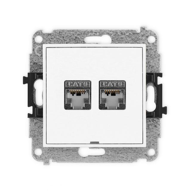 MINI Gniazdo podwójne komputerowe 2xRJ45, kat. 6, ekranowany, 8-stykowy, bez pola opisowego biały mat 25MGKBO-6 KARLIK