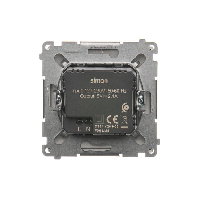 Simon Basic Ładowarka 2 x USB 2.1 A 5V DC 230V stal inox