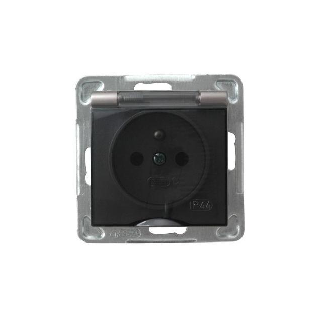 IMPRESJA Gniazdo bryzgoszczelne z uziemieniem IP-44 wieczko przezroczyste - kolor tytan