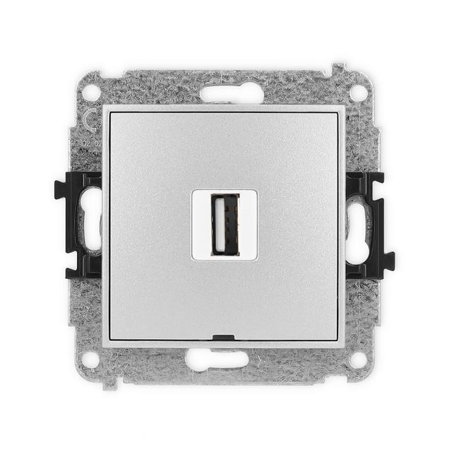 MINI Gniazdo pojedyncze USB A-A 2.0, bez pola opisowego srebrny metalik 7MGUSBBO-1 KARLIK
