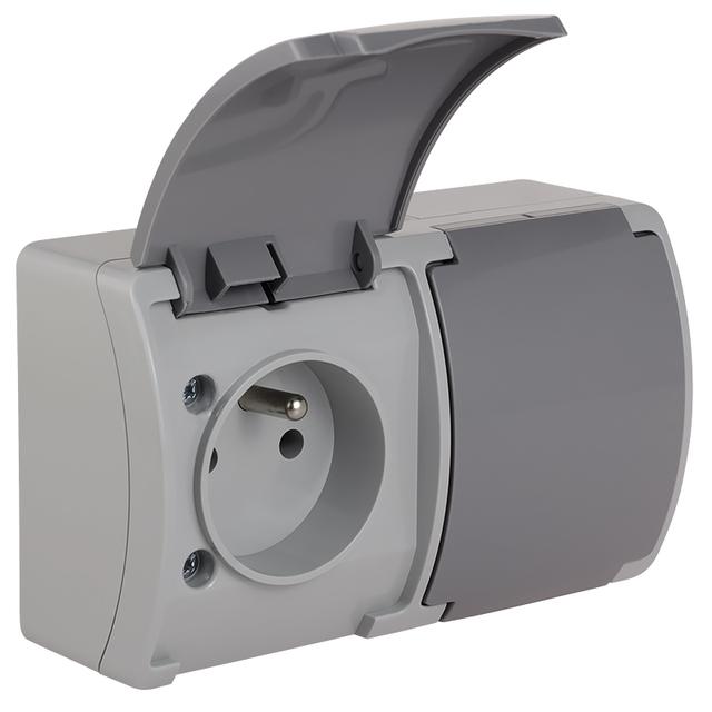 VG-Koala Gniazdo podwójne Z-ziemieniem (2x2P+Z) n/t IP44 popiel Z-lapką grafit VG 162-08 61.384 OPAT