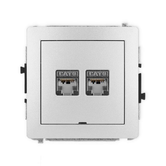 DECO Mechanizm gniazda komputerowego podwójnego 2xRJ45, kat. 6, ekranowany, 8-stykowy, bez pola opis