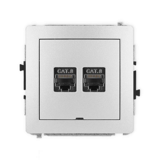 DECO Mechanizm gniazda komputerowego podwójnego 2xRJ45, kat. 8, ekranowany, 8-stykowy, bez pola opis