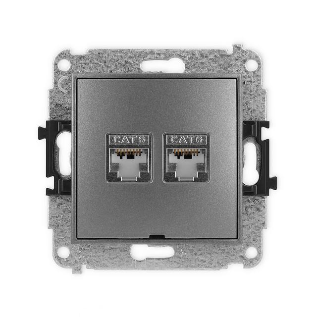 MINI Mechanizm gniazda komputerowego podwójnego 2xRJ45, kat. 6, ekranowany, 8-stykowy, bez pola opis