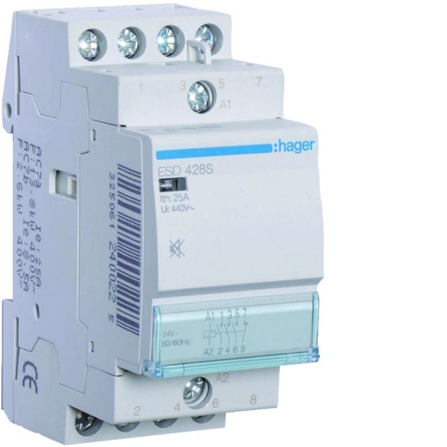 Stycznik modułowy cichy 24V AC 3Z+1R 25A AC-7A B ESD428S HAGER