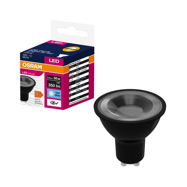 Żarówka LED GU10 VALUE PAR16 50 120 4,5W 350lm 4000K 840 230V BK czarny 4058075766457 LEDVANCE