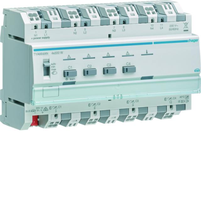 KNX system Ściemniacz uniwersalny 4-kan 4x300 W wielofazowy f. sumowania obc. TYA664AN HAGER