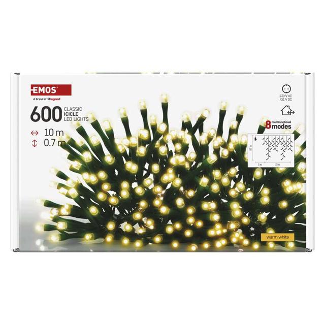 Lampki choinkowe sople XMAS różne tryby 9W 600LED 10m IP44 ciepły biały D4CW03 EMOS