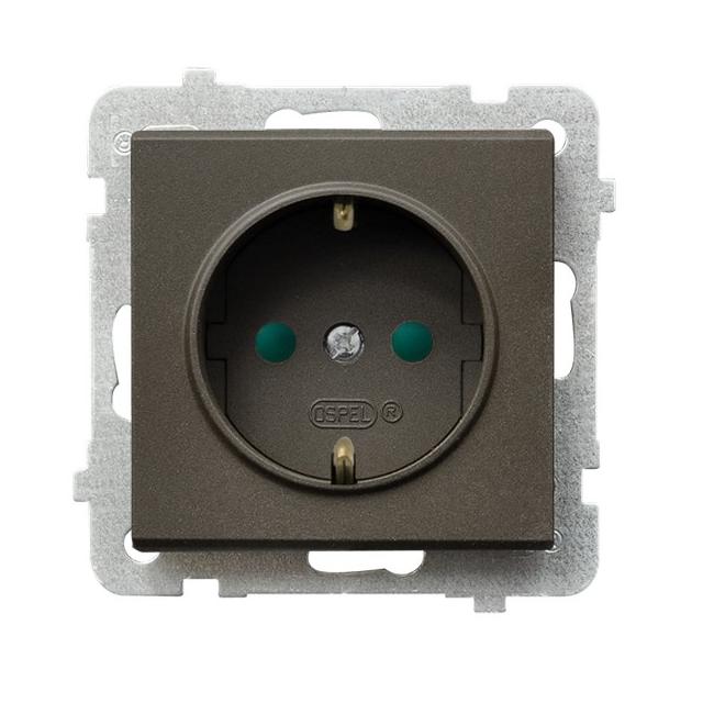 SONATA Gniazdo pojedyncze z uziemieniem schuko z przesłonami torów prądowych - kolor czekoladowy met
